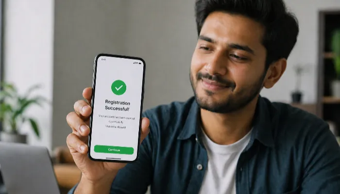 User completing Lotus365 signup process on smartphone with successful account creation screen