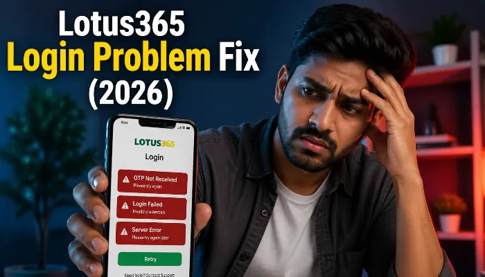 Lotus365 login problem fix showing OTP error and login failure on smartphone screen