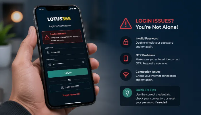 Lotus365 mobile login page on smartphone