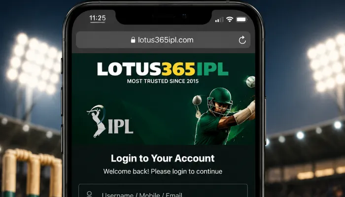 Lotus365IPL cricket betting login page on mobile