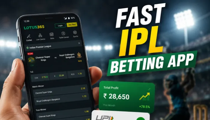 Lotus365IPL betting app dashboard showing live IPL betting odds and APK download screen on smartphone